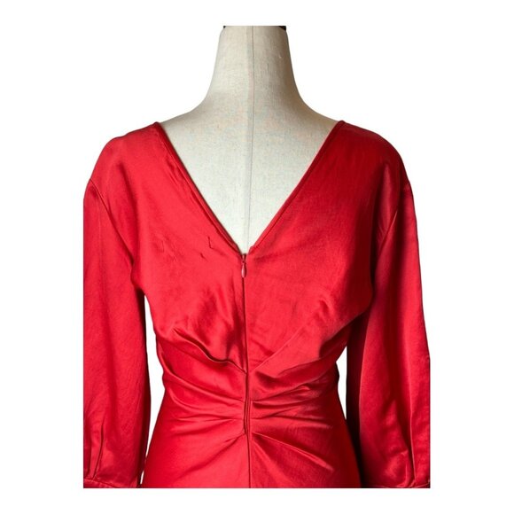 Isabel Marant Dress Women XS‎ Red Satin Long Split Sleeve Fit And Flare Mini - Picture 5 of 12